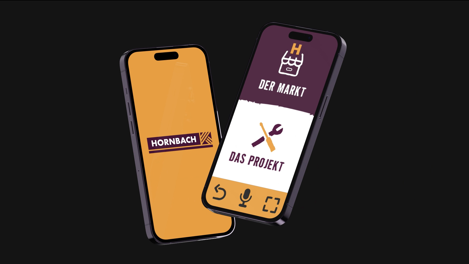 ein mockup mit zwei iphones, die startbildschirme der hornbach app zeigen